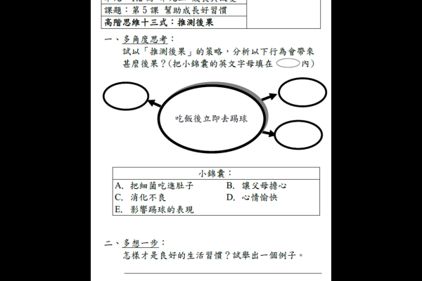 一年級運用「推測後果」進行分析